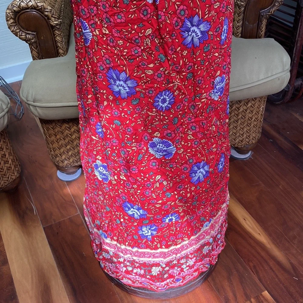 Beautiful front wrap red maxi dress purple flowers Size S